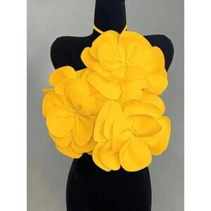 Golden 3D Floral Couture Halter Top – Oversized Petal Sculpt Bust Piece M